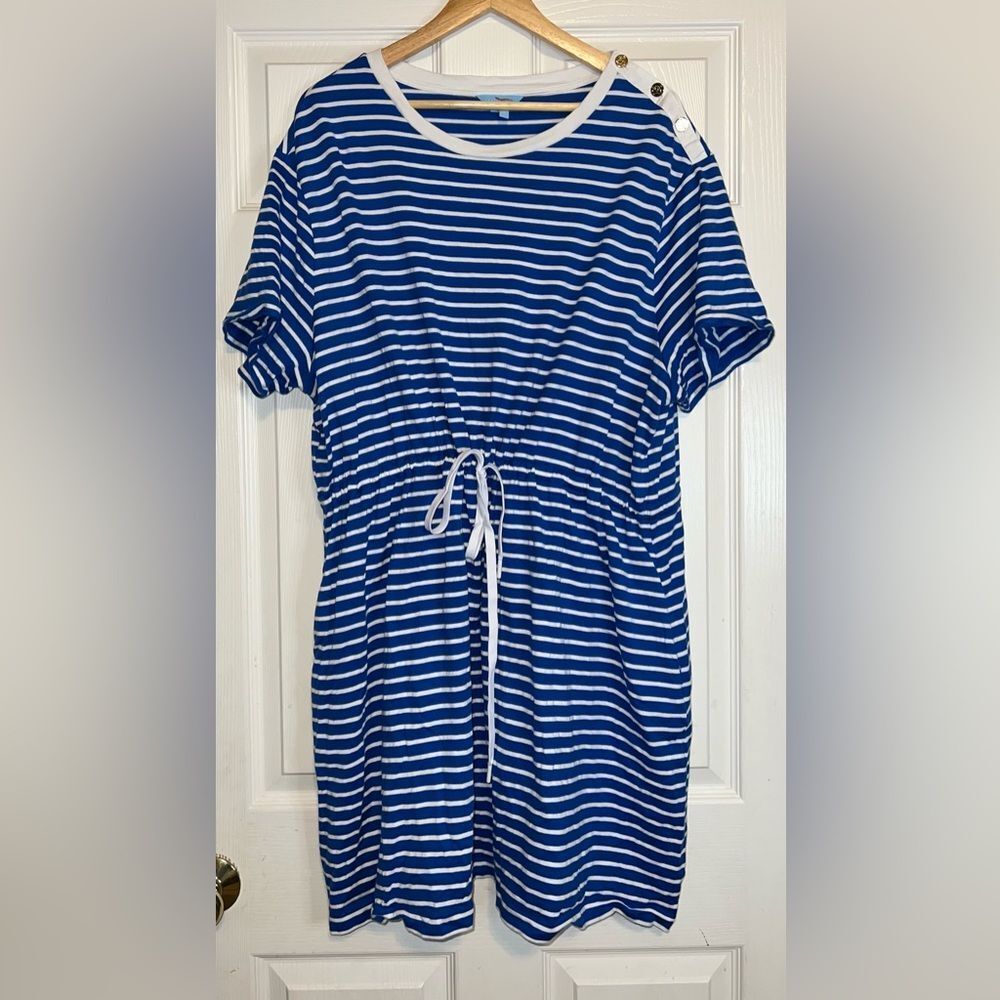 Draper James Tie Waist T-Shirt Dress in Blue Nautical Stripe Size 3XL EUC preppy - Picture 2 of 7